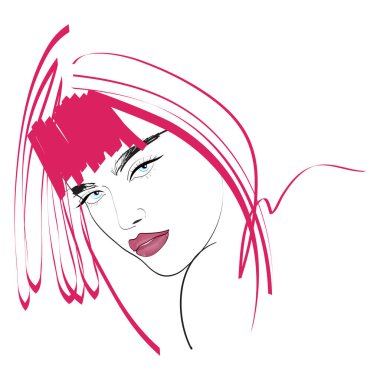 Genç bir kadının moda illüstrasyonu. Kadın yüzü.. 