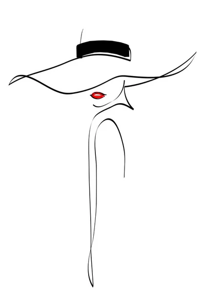 Женщина Шляпе Рисунок Линиями Векторная Иллюстрация Моды Минималистский Идеально Подходит — стоковое фото
