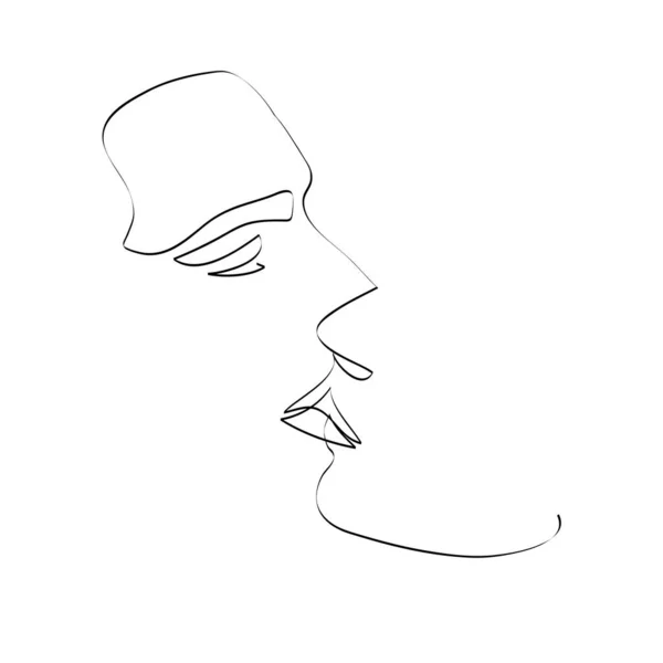 Kiss. Two faces drawing with lines, beauty and love concept, minimalist, vector illustration for t-shirt, print design, covers, web