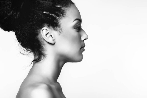 Young beautiful african american woman, black and white portrait