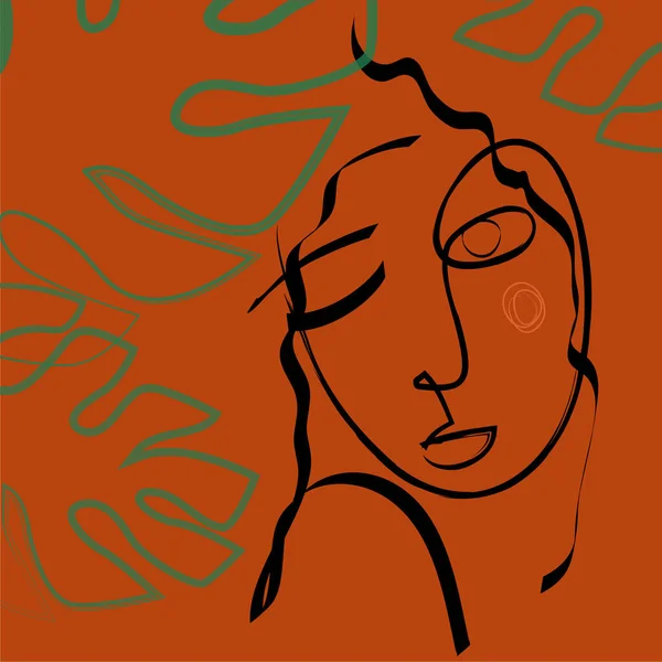 Abstract Женщина Среди Тропических Листьев Терракотовом Фоне Летний Человеческий Цветочный — стоковое фото