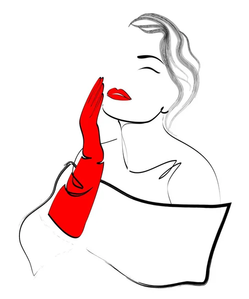 Modefrau Stylischem Kleid Und Roten Handschuhen Abstraktes Frauenporträt Zeitgenössisches Design — Stockfoto