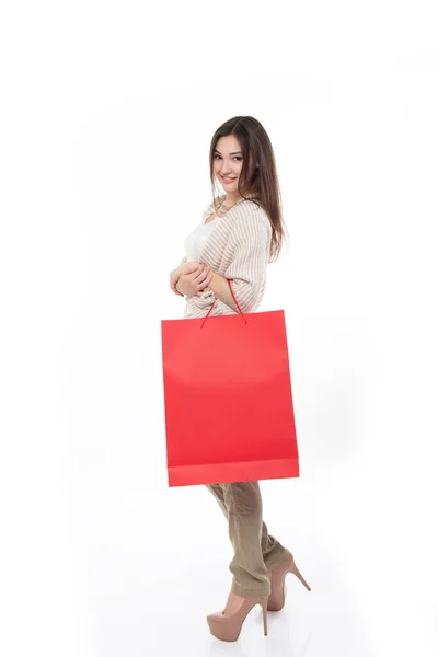 Joyeux Jeune Femme Shopaholic Avec Des Sacs Provisions Moment Vente — Photo