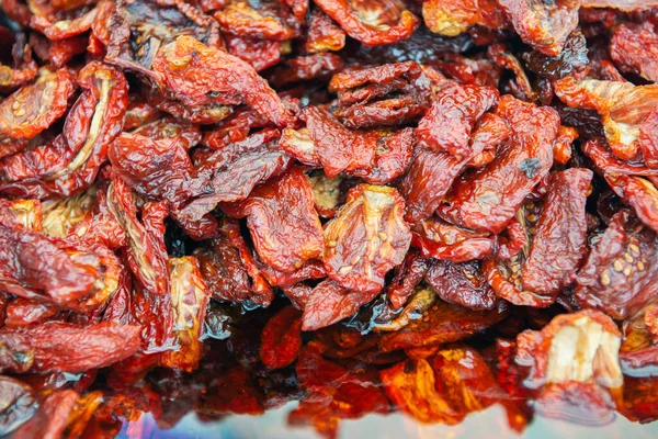 Sun Dried Tomatoes Sold Outdoor Market Sicily Italy Traditional Italian — Stock Photo, Image