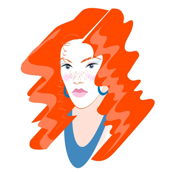 Fashion Vector Illustration Young Woman Female Face Charming Red Haired — Stock Photo, Image