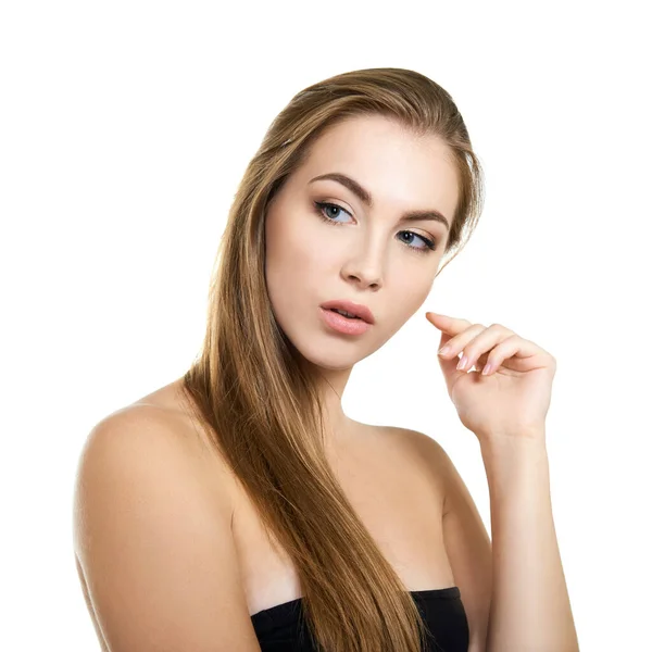 Young Attractive Woman Perfect Make Long Fair Hair Posing Smiling — Stock Photo, Image
