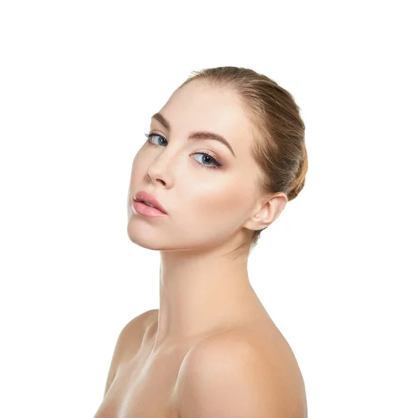 Jonge Aantrekkelijke Vrouw Met Perfecte Make Poseren Studio Witte Achtergrond — Stockfoto
