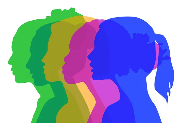 Mulheres Multiétnicas Comunicam Ilustração Vetorial Rostos Femininos Diversas Culturas Propfile — Fotografia de Stock