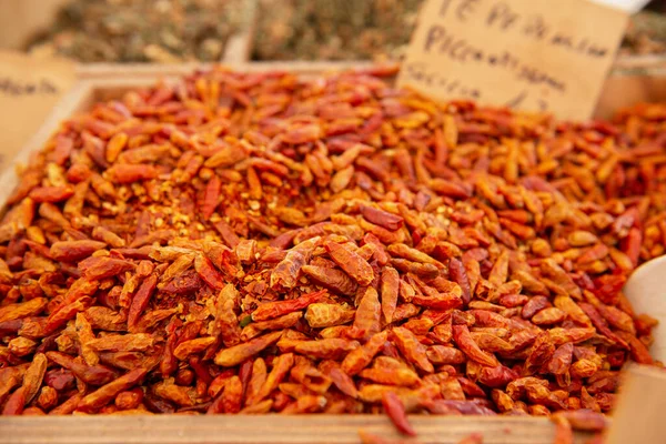 Hot Red Pepper Spices Solding Outdoor Market Sicily Italy — Stock Photo, Image