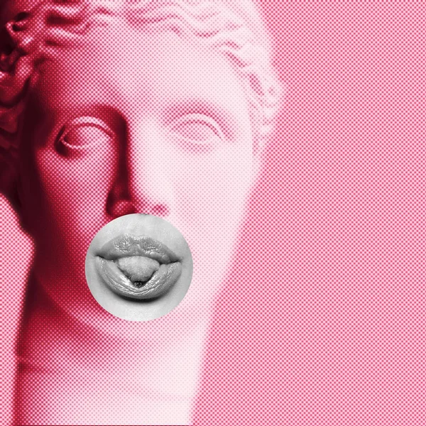 Современный Коллаж Штукатурки Головы Статуи Стиле Поп Арт Тонированный Розовый — стоковое фото