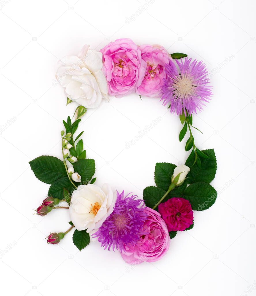 Letter O, concept alphabet design. Floral summer font. Seasonal decorative beautiful type mades of different multi-colored blooming flowers and grass. Natural summertime print
