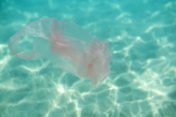 Inquinamento Dell Oceano Sacchetto Plastica Subacqueo — Foto Stock