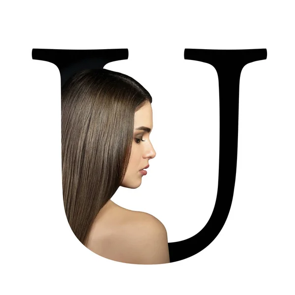 Letter Concept Alphabet Design Beauty Portrait Young Attractive Woman Face — Stock Photo, Image