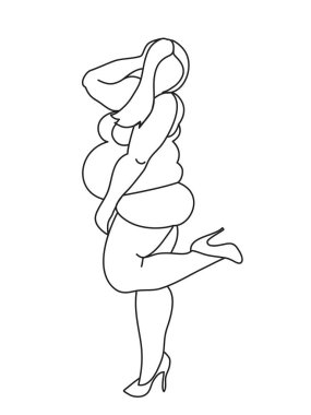 Plus size woman. Abstract body positive female portrait, art line. Minimalist fashion design, quick sketch, vector illustration for t-shirt, prints, covers, posters, logo, tattoo vector Plus size woman. Abstract body positive female portrait, art line. Minimalist fashion design, quick sketch, vector illustration for t-shirt, prints, covers, posters, logo, tattoo vector