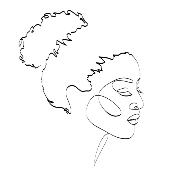 Abstract African American Female Portrait Continuous Line Style Woman Beauty — Stock Vector