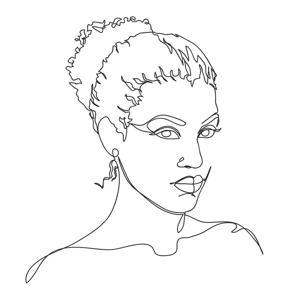 Abstract African American Female Portrait Continuous Line Style Woman Beauty — Stock Vector