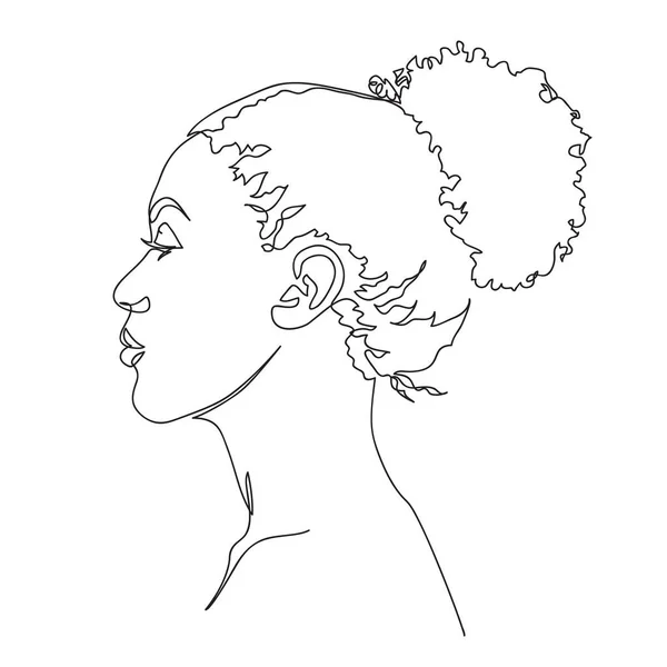 Retrato Feminino Afro Americano Abstrato Estilo Linha Contínua Beleza Mulher — Vetor de Stock