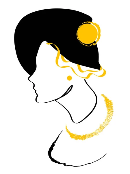 Woman Profile Wearing Retro Hat Drawing Lines Fashion Vector Illustration — Stock Vector