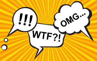 Çeşitli konuşma baloncukları ve renk yarım tonlarıyla tipik Amerikan çizgi roman sayfası, vektör illüstrasyonu 