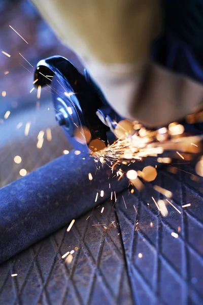 Angle grinder cutting steel — Stock Photo, Image