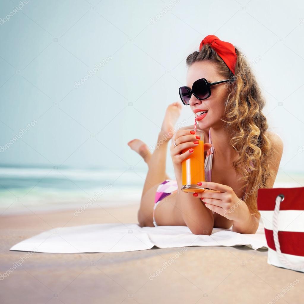 Pin-up girl on the beach