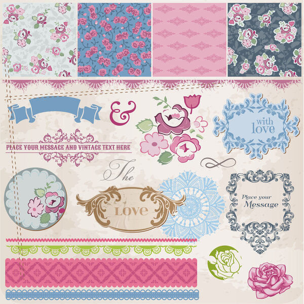 Scrapbook Design Elements - Vintage Flowers and Frames-in vector