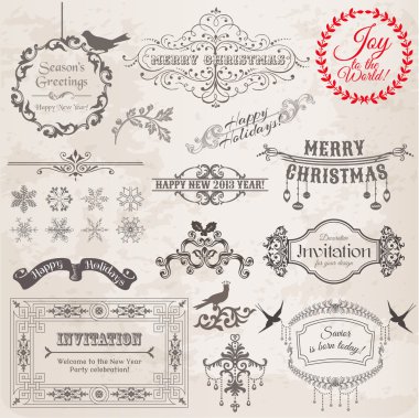 vector set: Noel kaligrafik tasarım öğeleri ve sayfa deco