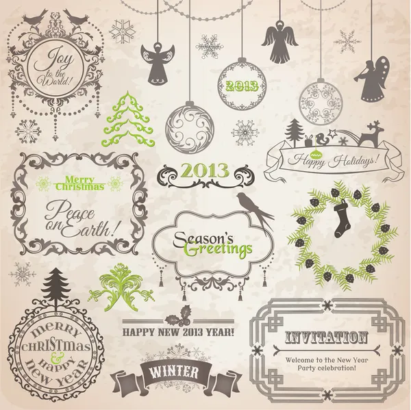 Vector set: kerstmis kalligrafische design elementen en pagina-deco — Stockvector