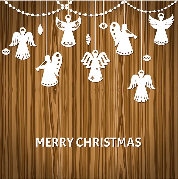 Merry Christmas Greeting Card - Angels - paper cut style — Stock Vector