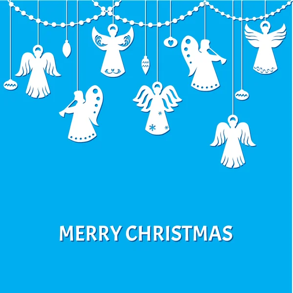 Veselé vánoční pozdrav card - andělé - papír řez styl — Stockový vektor