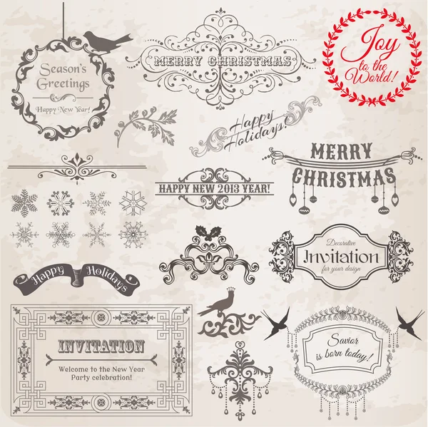Ensemble vectoriel : Éléments de conception calligraphique de Noël et Page Deco — Image vectorielle