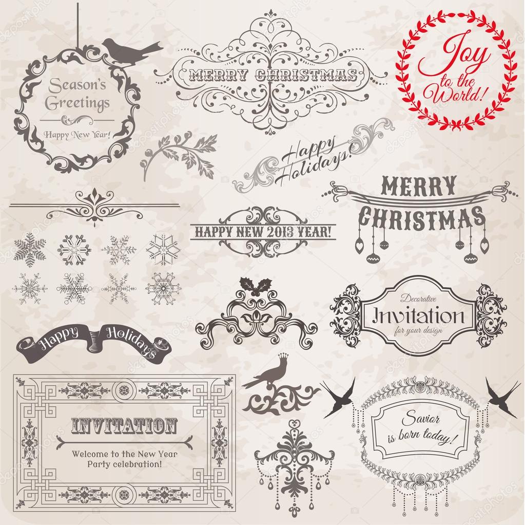 Vector Set: Christmas Calligraphic Design Elements and Page Deco