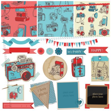 Scrapbook tasarım elemanları - vintage fotoğraf kamera hurda - vektör