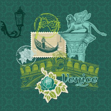 Scrapbook tasarım öğeleri - Venedik vintage kartı pullar