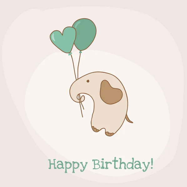 Greeting Birthday Card with Cute Elephant - in vector — Stock Vector