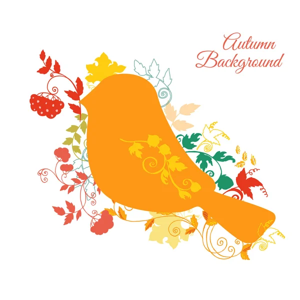 Осенний фон - Птица и осенние листья - для альбомов — стоковый вектор