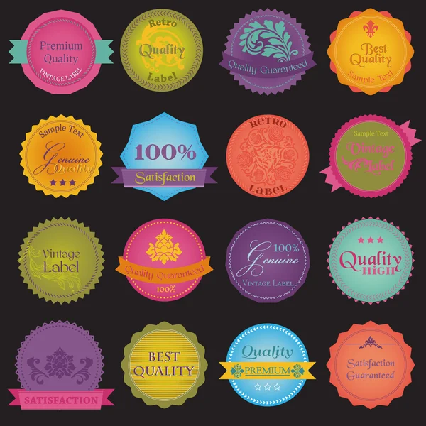 Collection of Premium Quality and Guarantee Colorful Labels — Stock Vector