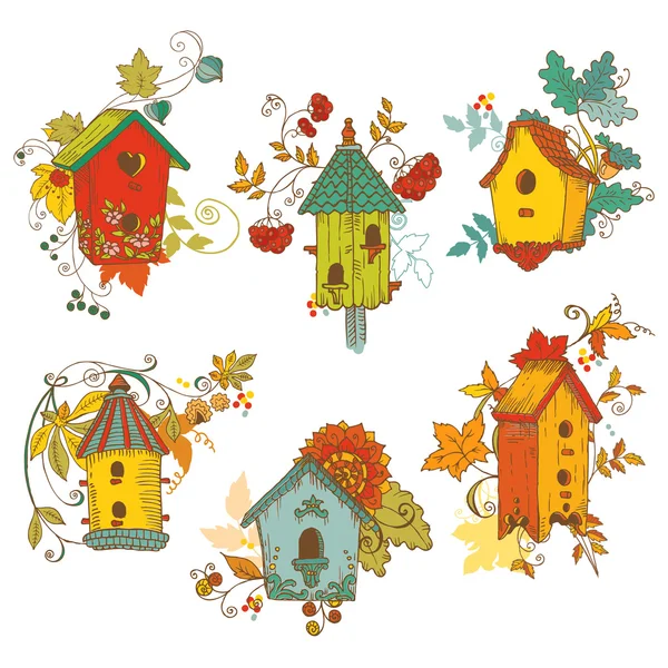 Decorative Autumn branches with Birdhouses - for scrapbook and d — Stock Vector