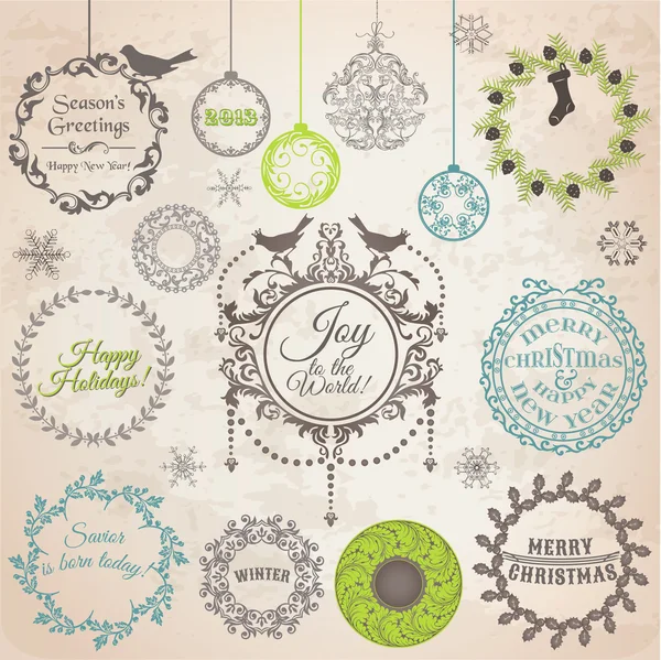 Vector set: kerstmis kalligrafische design elementen en pagina-deco Vectorbeelden