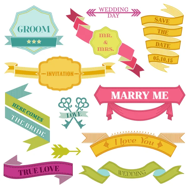 Wedding Vintage Frames, Ribbons and Design Elements - in vector — Stock Vector