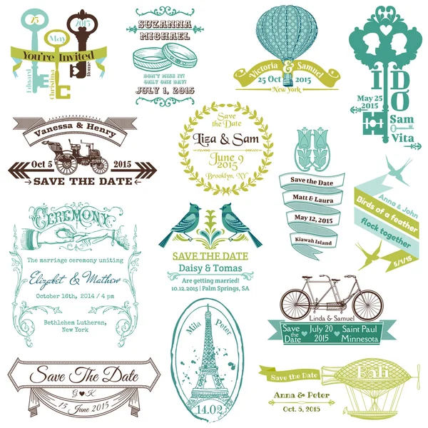 Bruiloft uitnodiging vintage collectie - voor ontwerp, scrapbook - — Stockvector