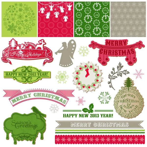 Scrapbook Design Elements - Vintage Merry Christmas and New Year — Stock Vector