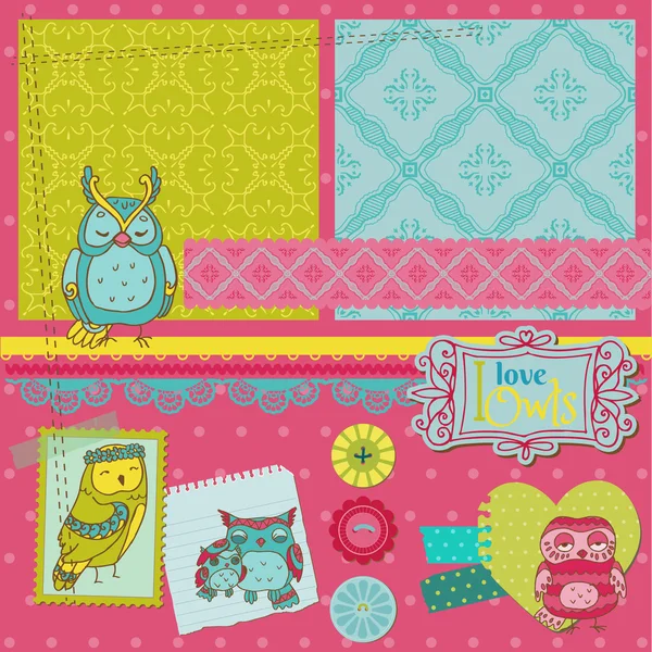 Scrapbook Elementos de design - Little Owls Collection - desenhado à mão — Vetor de Stock