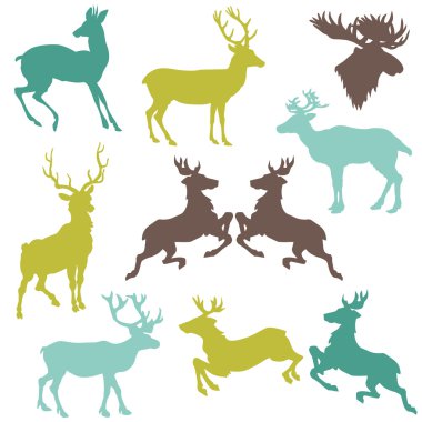 Ren geyiği Noel silhouettes - tasarım veya hurda için set