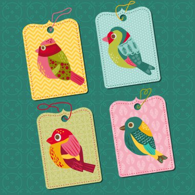 Scrapbook tasarım öğeleri ile kuşlar - Etiketler - tasarım, Bebek s
