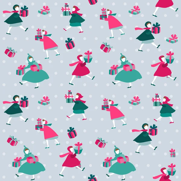 Fondo de Navidad - Chicas con regalos - en el vector — Vector de stock