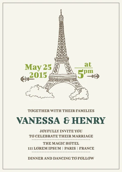 Tarjeta de invitación de boda - Paris Theme - en vector — Vector de stock