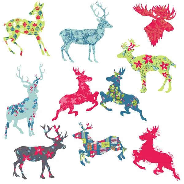 Set of Reindeer Christmas Silhouettes - for your design or scrap — Stock Vector