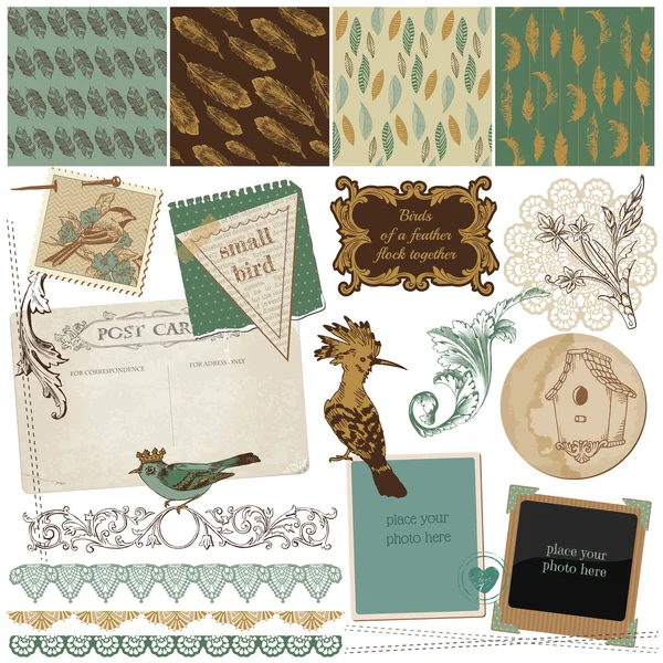 Scrapbook Elementos de diseño - Plumas de aves vintage - en vector — Archivo Imágenes Vectoriales