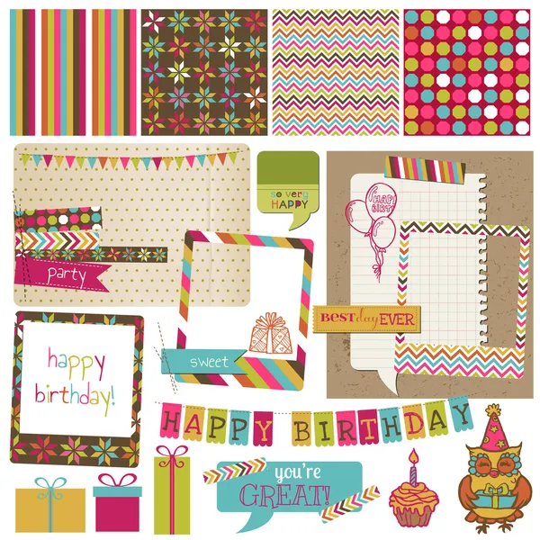 Retro Birthday Celebration Design Elements - for Scrapbook, Invi — Stock Vector